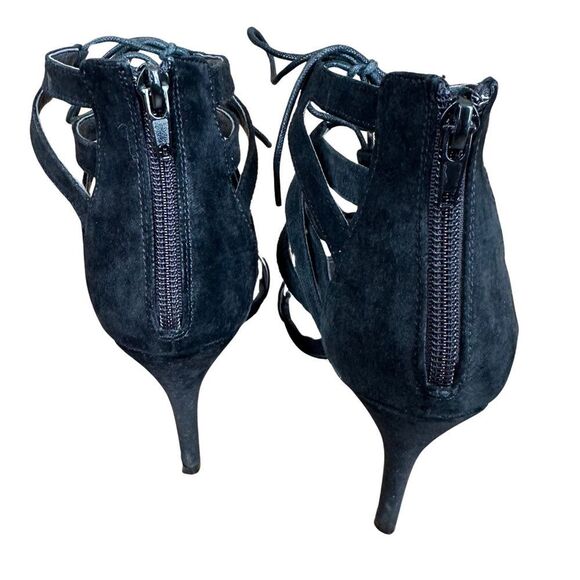 Steve Madden Strappy Black Suede Open Toe Heel Shoes Size 8 - Picture 3 of 12